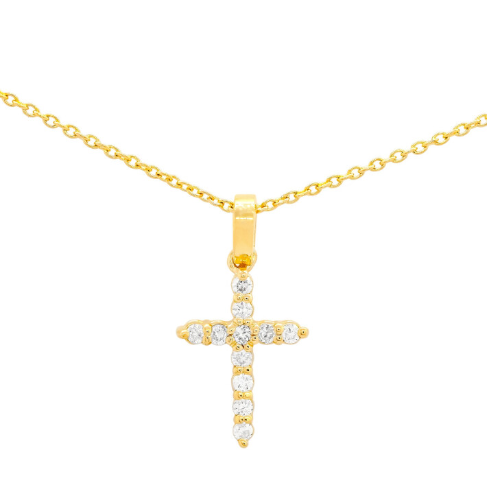Náhrdelník ze žlutého zlata ve tvaru křížku s diamanty NC02754