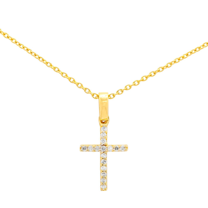 Náhrdelník ze žlutého zlata ve tvaru křížku s diamanty NC02756